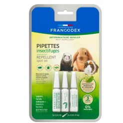 ANIMALLPARADISE - 3 pipettes insectifuges lapins, furets et cobayes.