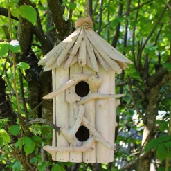 ARTXLIGHT - Nichoir carré double en bois d'albésia à suspendre