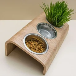 Buvo - set ergonomique 3 gamelles en acier, socle bois chêne, 43x24x14cm