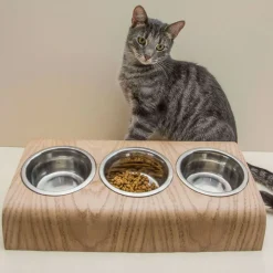 Buvo - set ergonomique 3 gamelles en acier, socle bois chêne, 43x24x14cm