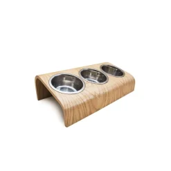 Buvo - set ergonomique 3 gamelles en acier, socle bois chêne, 43x24x14cm