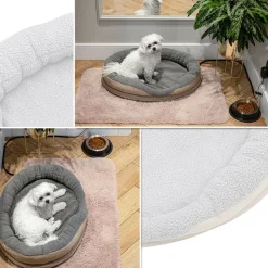 CAMRY - Panier pour chiens et chats électrique chauffant - camry cr7431, rond 76 x 58 cm, laine synthétique douce, 18 w, blanc/marron