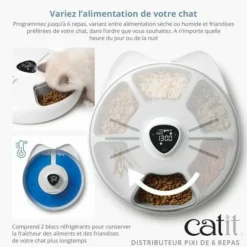 CAT IT - Distributeur de repas pour chat connecté - catit - pixi smart - 6 x 170ml - ecran tactile lcd - avec blocs réfrigérants