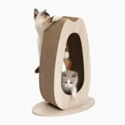 CAT IT - Griffoir pour chat - catit - pixi grand - avec balle en tissu et plume - aspect chene naturel