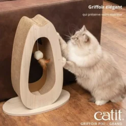 CAT IT - Griffoir pour chat - catit - pixi grand - avec balle en tissu et plume - aspect chene naturel