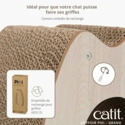 CAT IT - Griffoir pour chat - catit - pixi grand - avec balle en tissu et plume - aspect chene naturel