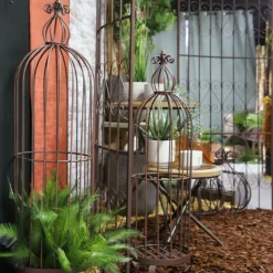 CHEMIN DE CAMPAGNE - Set3 grandes cages à oiseaux décoratives sur pieds fer marron 165cm