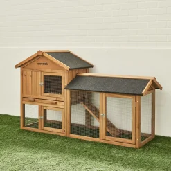 Clapier en bois hotot pour lapin et autres rongeurs. 4 lapins. Cage à lapin avec enclos. Espace intérieur et extérieur. Poulailler
