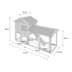 Clapier en bois hotot pour lapin et autres rongeurs. 4 lapins. Cage à lapin avec enclos. Espace intérieur et extérieur. Poulailler