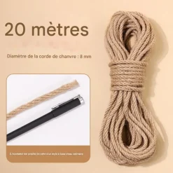 DOWNYPAWS - Arbre à chat corde en coton -corde de chanvre artisanale diy-8 mm 20 m