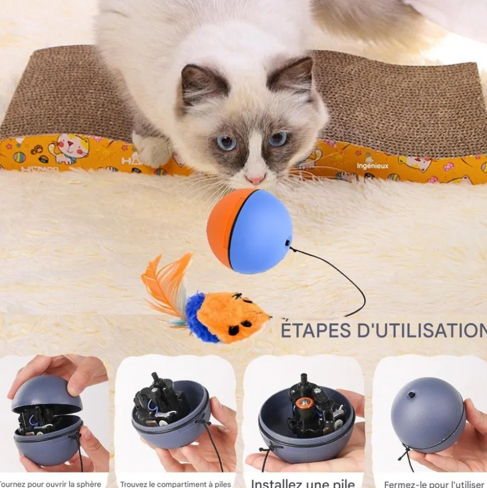 DOWNYPAWS - Balle pour chats jouets interactifs, électrique avec cordon