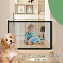 DOWNYPAWS - Barrière de sécurité pour chiens 6 crochets-clôture pour chat et chien (110*72cm)