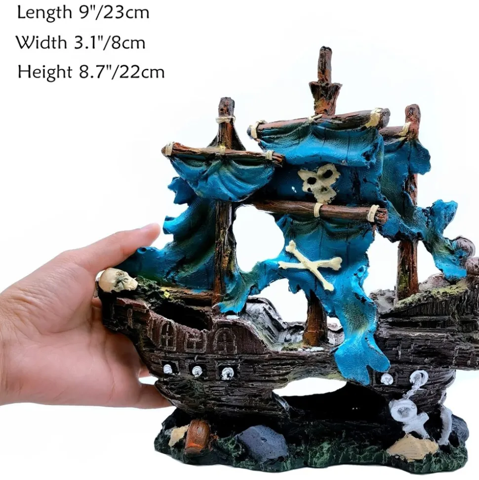 DOWNYPAWS - Bateau pirate décoratif pour aquarium
