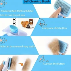 DOWNYPAWS - Brosse autonettoyante en silicone bleu, épilation en une seule touche pour chats et chiens