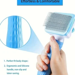 DOWNYPAWS - Brosse autonettoyante en silicone bleu, épilation en une seule touche pour chats et chiens