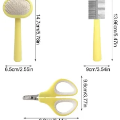 DOWNYPAWS - Brosse de toilettage pour chien et chat ensemble trois pièces- jaune