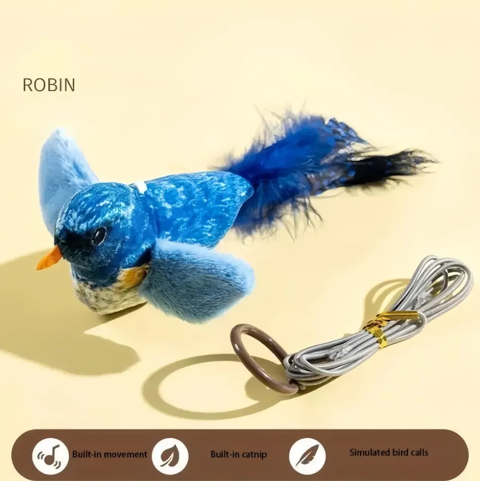 DOWNYPAWS - Bâton de jeu pour chat : jouet en peluche imitant un oiseau outil de divertissement anti - ennui résistant aux morsures