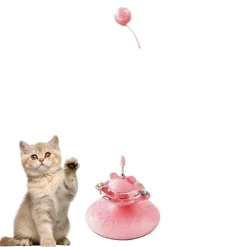 DOWNYPAWS - Canne à pêche pour chat-jouet plateau tournant-platine rose-jouet interactif avec balle