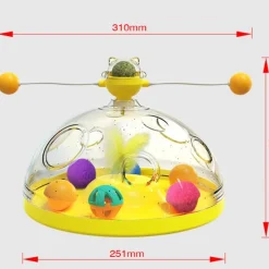 DOWNYPAWS - Canne à pêche pour chat-jouet plateau tournant pour chat et balle-jouet interactif avec boules d'herbe à chat, rose