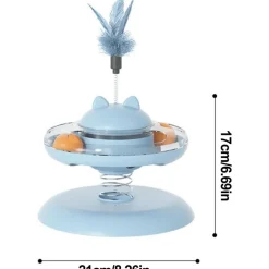 DOWNYPAWS - Canne à pêche pour chat-jouet plateau tournant pour chat-jouet interactif avec plumes, bleu