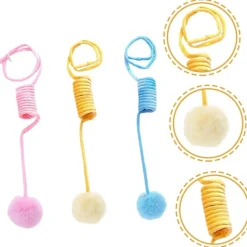 DOWNYPAWS - Canne à pêche-suspension à ressort-pack de 3 rose + jaune + bleu