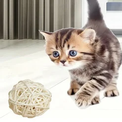 DOWNYPAWS - Jouets pour chats boule en rotin cloche sonore balle d'amusement pour chats(deux boules à clochettes)