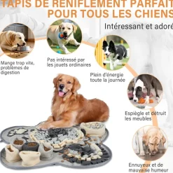 DOWNYPAWS - Tapis à lécher pour chiens-jouets pour chiens-gamelles slow food-gris
