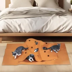 DOWNYPAWS - Tunnel pliable pour chat tapis d'entraînement--carré brun rougeâtre-120*90cm