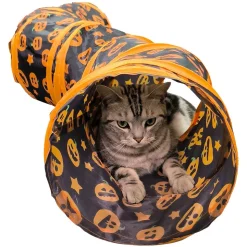 DOWNYPAWS - Tunnel pour chat avec halloween imprimé citrouille-130*25*25cm
