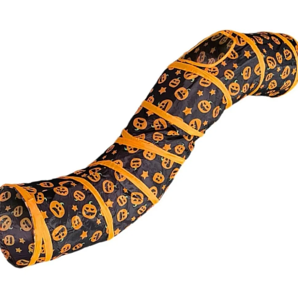 DOWNYPAWS - Tunnel pour chat avec halloween imprimé citrouille-130*25*25cm