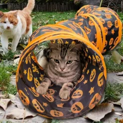 DOWNYPAWS - Tunnel pour chat avec halloween imprimé citrouille-130*25*25cm