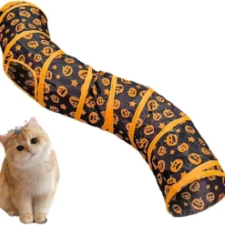 DOWNYPAWS - Tunnel pour chat avec halloween imprimé citrouille-130*25*25cm