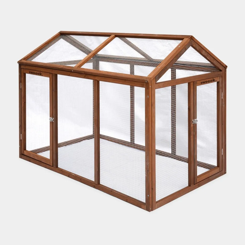 Enclos pour poulailler en bois chabo. 6 poules. Parc grillagé pour poules. Extension