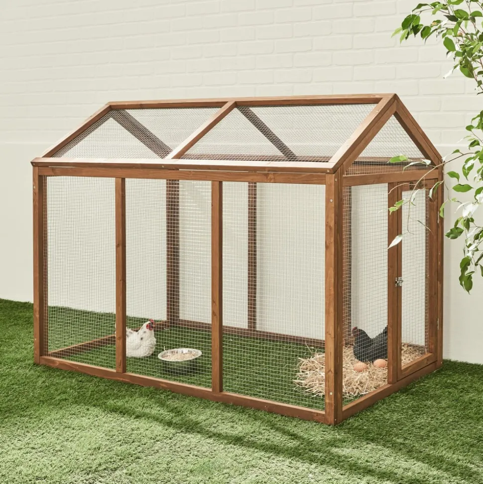 Enclos pour poulailler en bois chabo. 6 poules. Parc grillagé pour poules. Extension