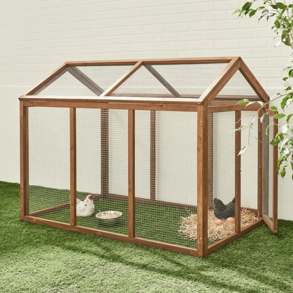 Enclos pour poulailler en bois chabo. 6 poules. Parc grillagé pour poules. Extension