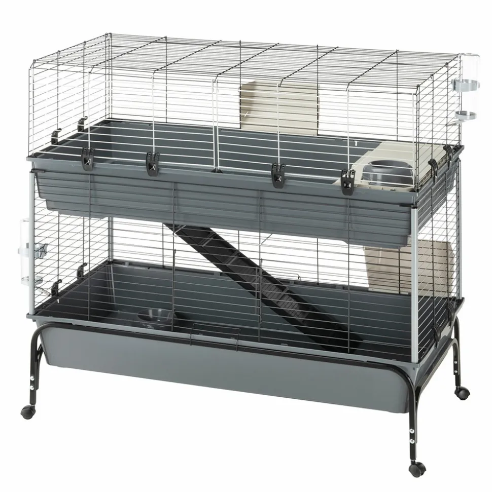 FERPLAST - Cage deux étages pour lapins rabbit 120 double, face avant ouvrable, support et accessoires inclus