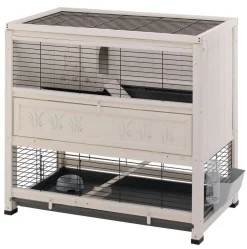 FERPLAST - Clapier d'intérieur Cottage en bois blanc : L.108xl.59xH.102,5cm