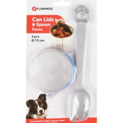 FLAMINGO - 3 couvercles alimentaire pour boite ø 7,5 cm et cuillère pour chat