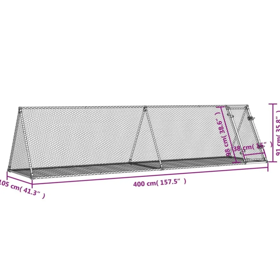 HELLOSHOP26 - Cage à lapin argenté 400 x 105 x 91 cm acier galvanisé argent