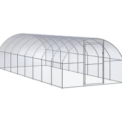 HELLOSHOP26 - Poulailler enclos cage poules d'extérieur 3 x 8 x 2 m acier galvanisé argent