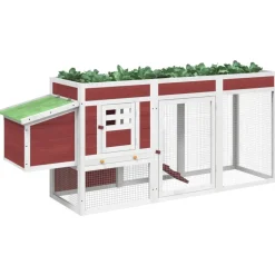 HELLOSHOP26 - Poulailler enclos cage poules moka 204 x 50 x 84 cm bois massif de pin marron