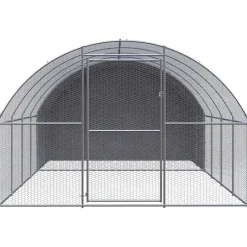 HELLOSHOP26 - Poulailler enclos cage poules d'extérieur 3 x 4 x 2 m acier galvanisé argent