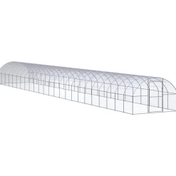 HELLOSHOP26 - Poulailler enclos cage poules d'extérieur 3 x 24 x 2 m acier galvanisé argent