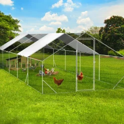 IDMARKET - Enclos poulailler 30m² parc grillagé 10 x 3 m acier galvanisé