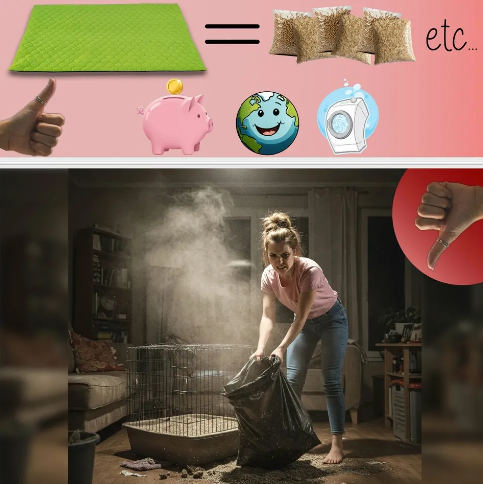 NEO SOLVO - Tapis qui remplace la litière pour cochon d'inde et lapin - absorbant, imperméable, passe en machine - 120 x 60 cm