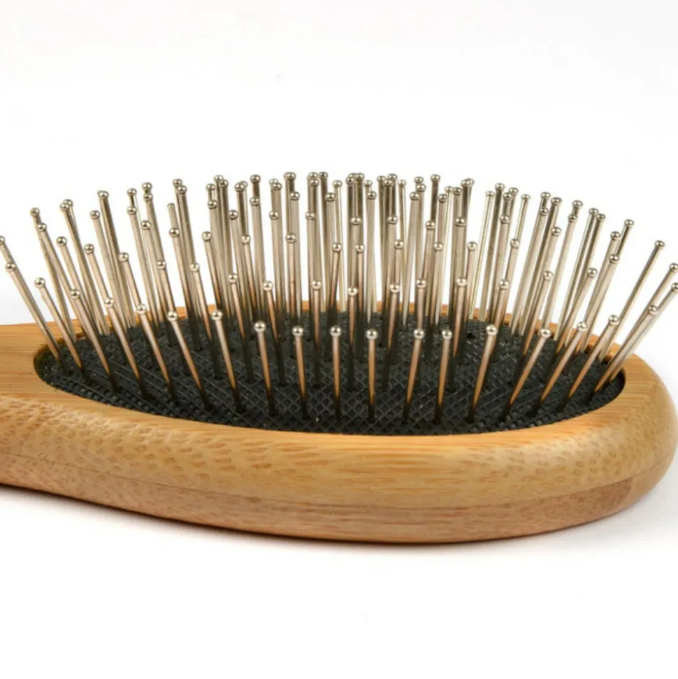 PARIS PRIX - Brosse de toilettage bambou "picots perles" 22cm naturel