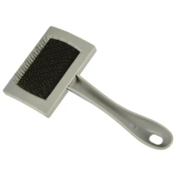 PARIS PRIX - Brosse de toilettage "picots" 15cm gris & rouge
