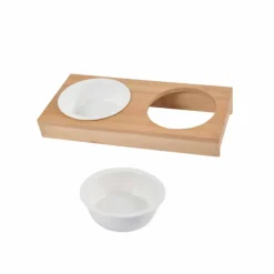 PARIS PRIX - Lot de 2 gamelles chien & chat "bambou" 29cm blanc