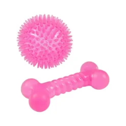 PARIS PRIX - Lot de 2 jouets pour chien "balle & os" 13cm rose