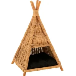 PARIS PRIX - Tipi pour chat en rotin "coussin" 72cm jaune miel